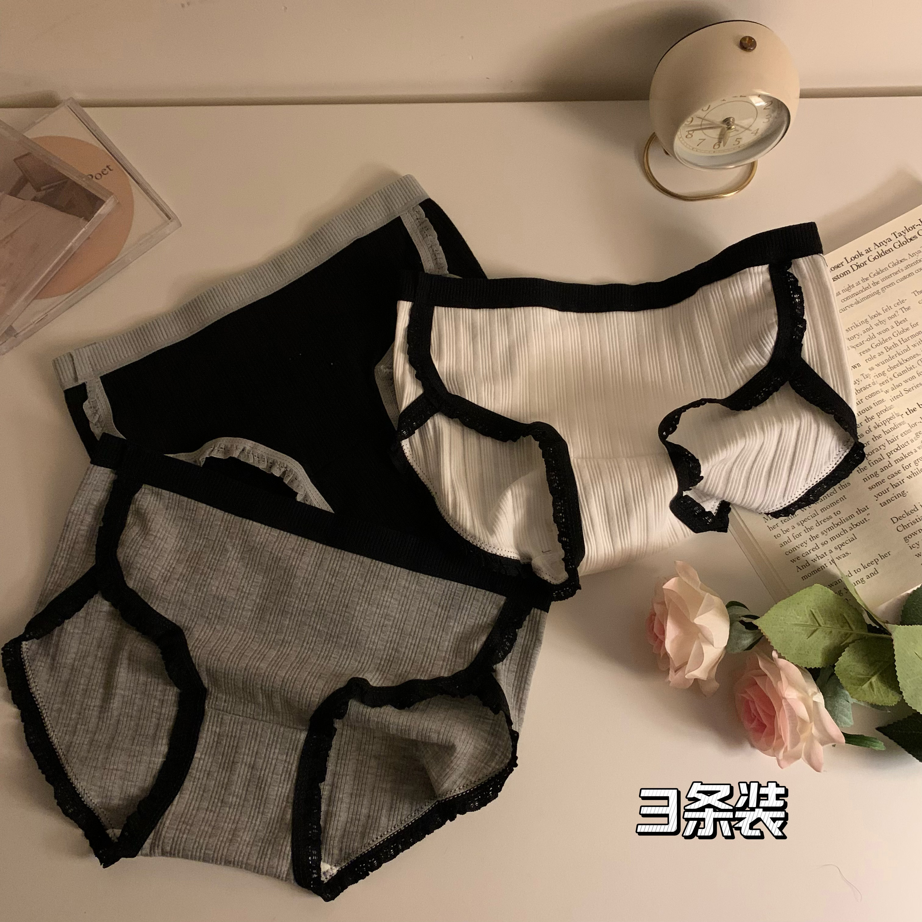 實拍簡約純色少女內褲學生日系純棉襠中腰女內褲 3條裝