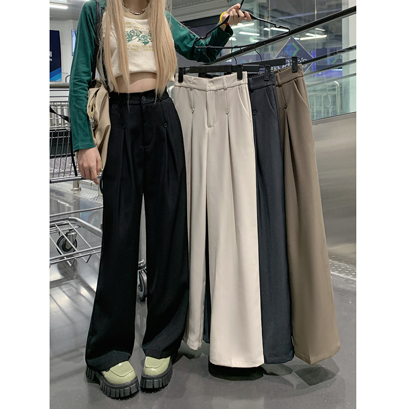 Real shot 2023 spring high waist elastic waist design loose and thin suit pants vertical feeling straight pants women's loose type
