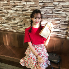 Pure cotton short sleeve T-shirt for women 2020 summer new style student solid color bottom with panel loose inside with solid color top