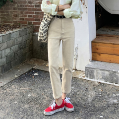 South Korean straight jeans women's high waist 2020 wind small slim loose 8 / 9 pipe pants autumn