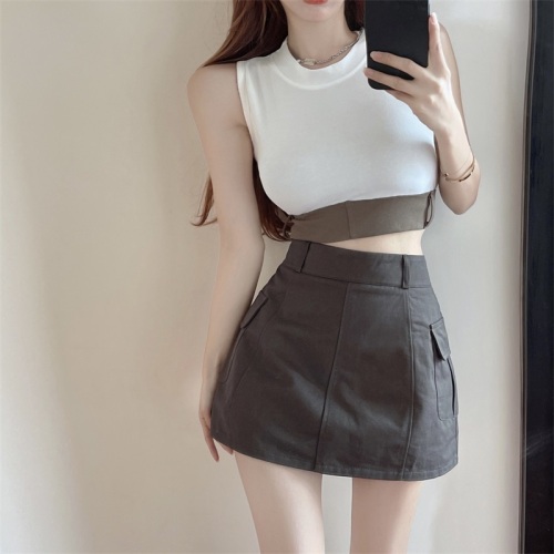 Real price 2023 new gray green tooling skirt suit female hot girl short vest
