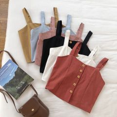 Summer 2021 new Korean chic versatile solid color single breasted small sling shows thin short knitted vest for women