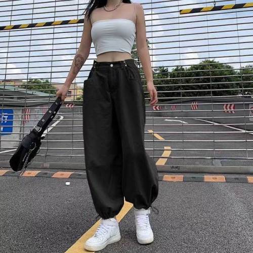 Non real shooting spring and summer retro legged jeans women's loose and versatile straight lantern wide leg pants