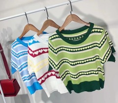 Korean new Avocado Green slim short love jacquard thin short sleeve T-shirt