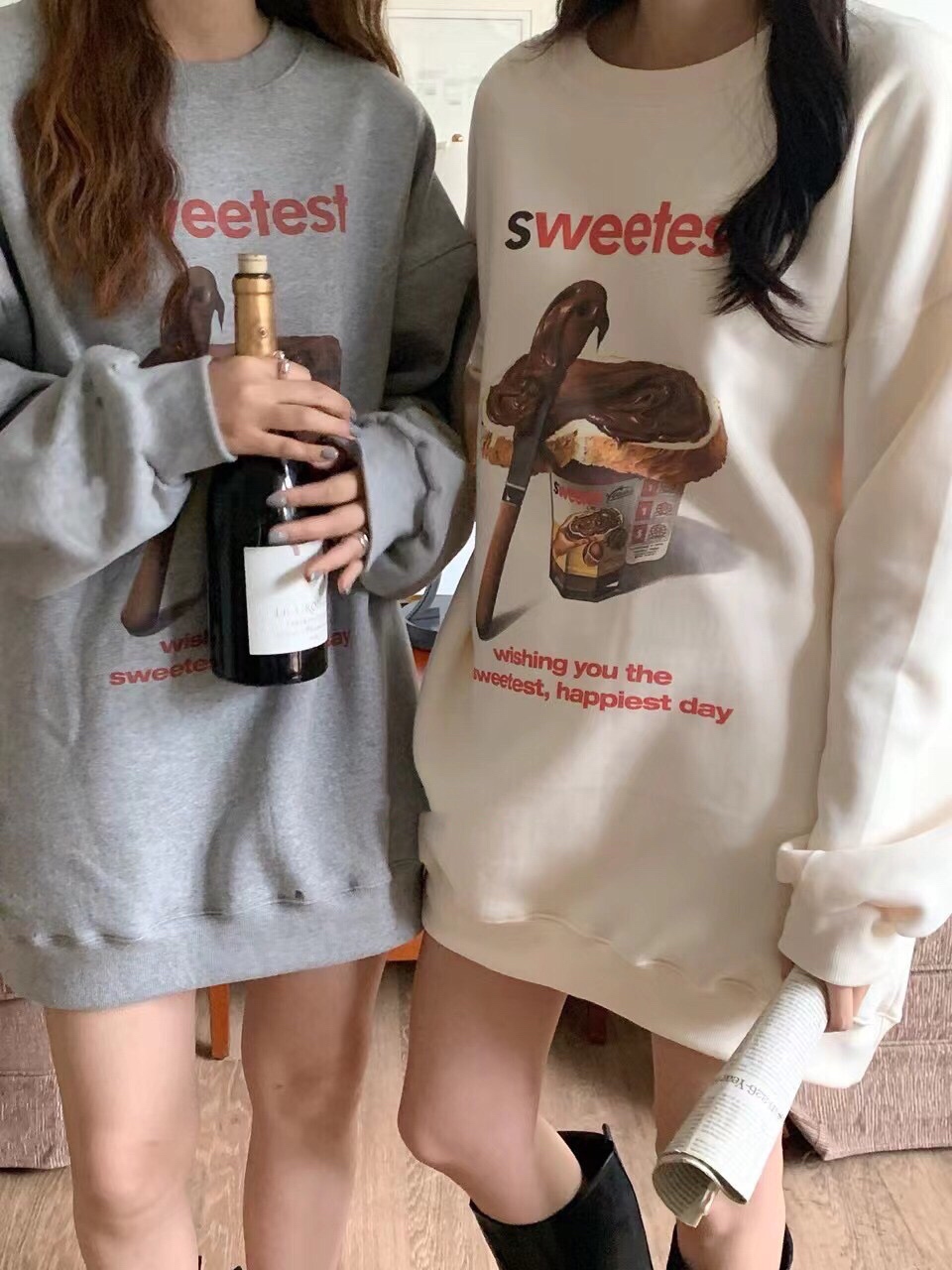 Autumn and winter cashmere Korean generation daub Qiao Li bread printed loose Pullover Sweater Korean women