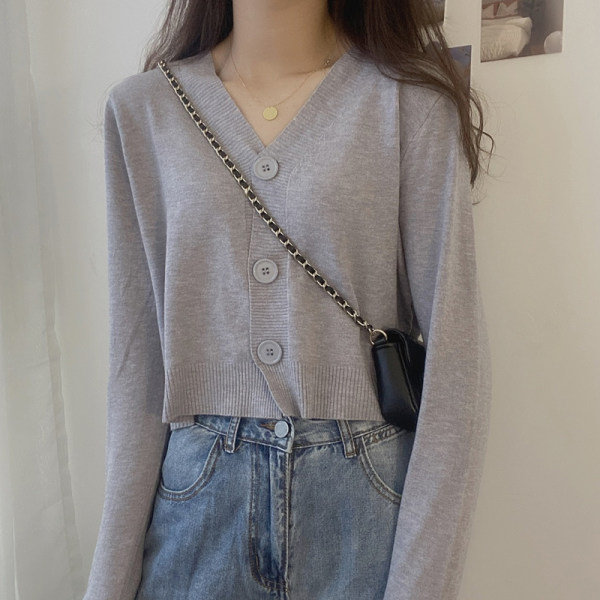 Spice Girls short knitted cardigan sweater 2021 new spring autumn thin BM style V-neck top folding small coat
