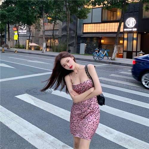 Real photo, real price, Korean Sexy Leopard Print, waist closed, thin dress, female