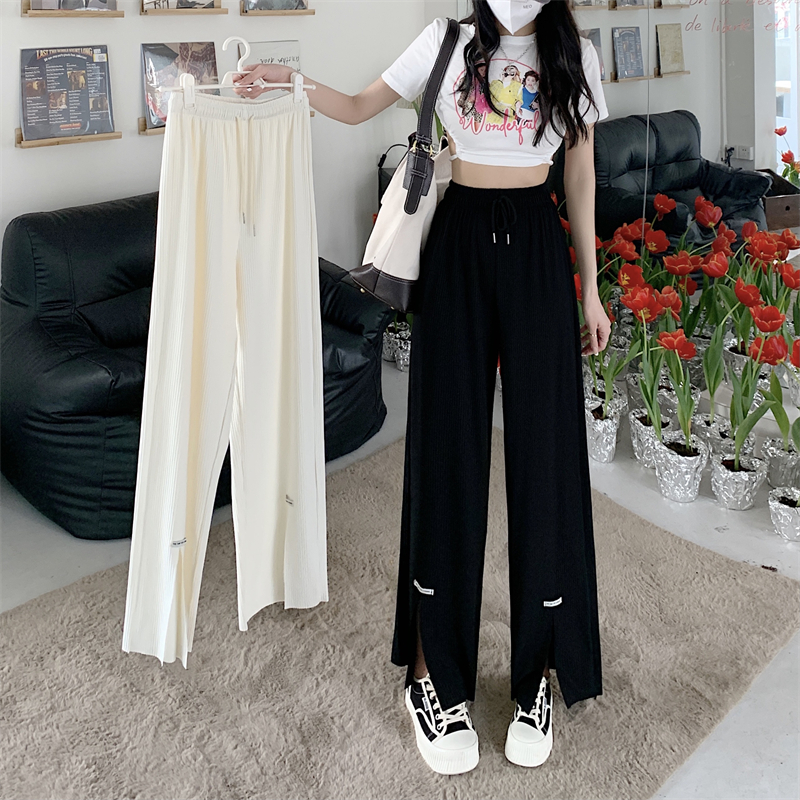 Women's open leg pants spring and summer 2022 new fat mm thin high waist hanging feeling thin floor dragging straight pants