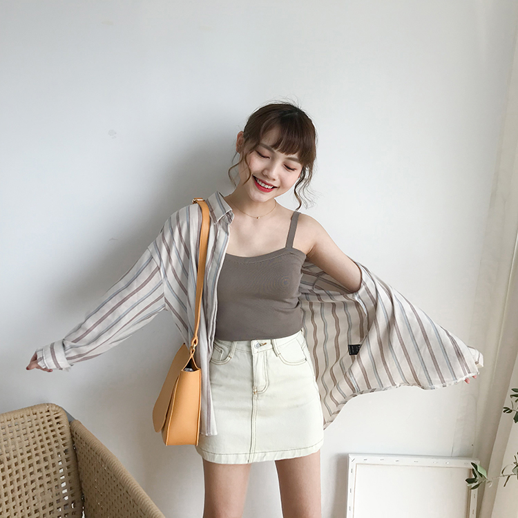 Summer 2021 new slim elastic knitted suspender vest for women's Korean fashion students' top