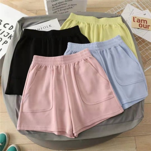 Cotton casual shorts women 2022 summer loose solid color thin high waist casual versatile wide legs