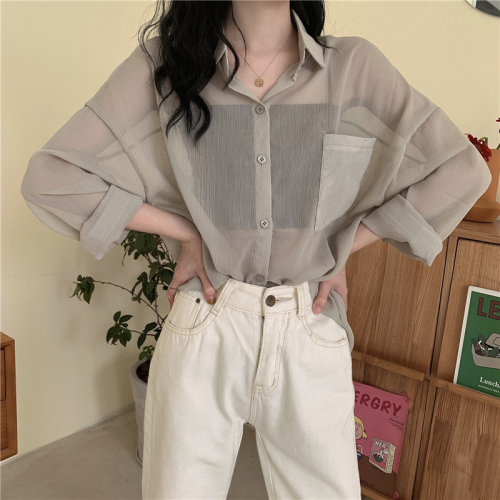 Real photo real price spring and summer loose light Chiffon sunscreen and long sleeve shirt for women