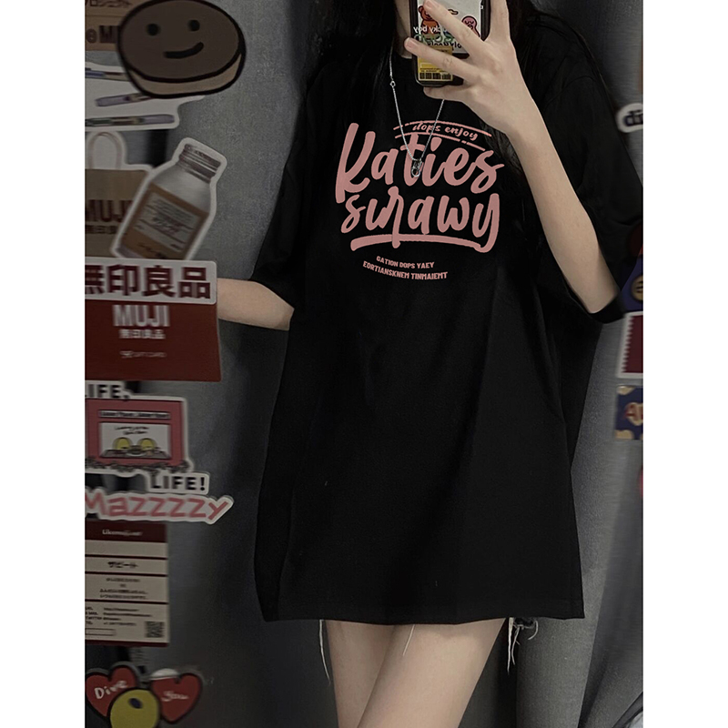 Real price pure cotton wrap collar 2023 summer new 200g loose large size pure cotton short-sleeved t-shirt for women