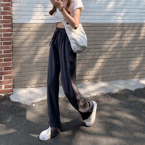 Thin suit pants women's summer 2022 new high waist pants loose vertical feeling split straight tube wide leg mops