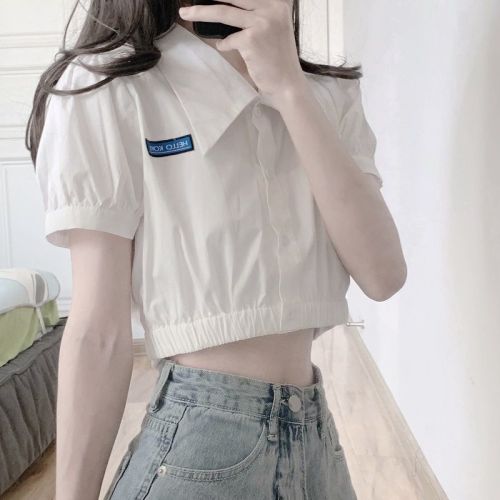 2022 new girls' Bubble Sleeve Shirt Short navel exposed white fried Street shirt summer thin shirt fashion