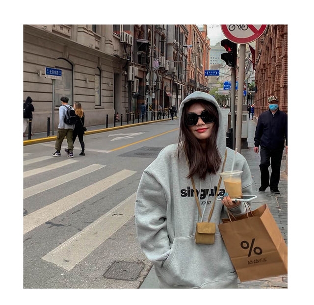 Official real price oversize hooded Plush sweater autumn Korean loose fashion