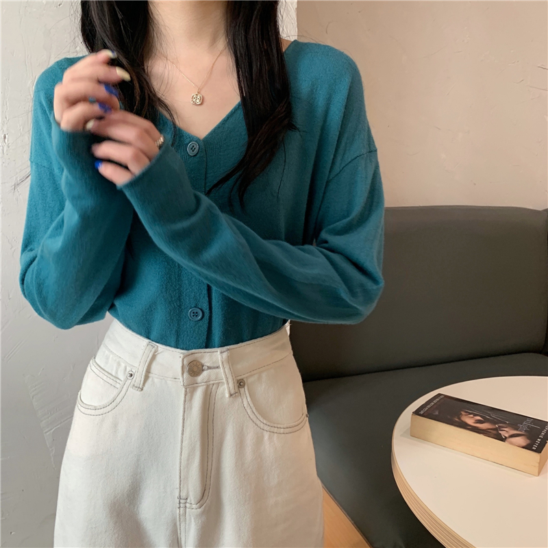 Real price Korean version of new V-Neck long sleeve sweater cardigan jacket