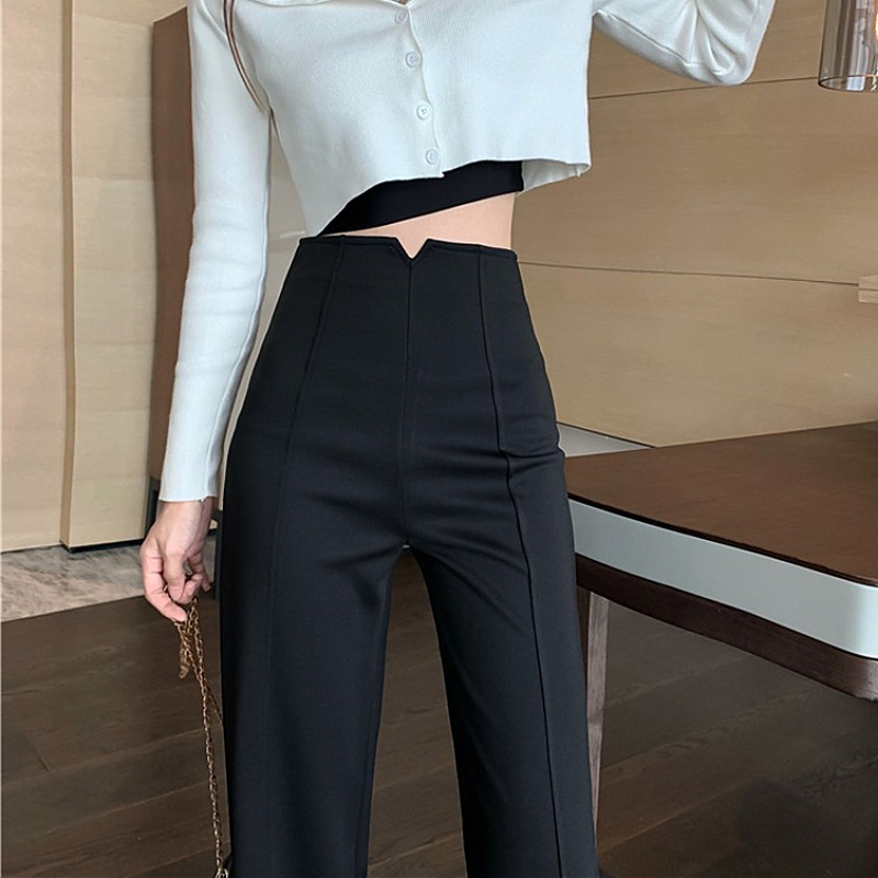 Straight-tube high-waisted wide-leg pants are thin and drapey suit pants design casual women's pants high street ins trend