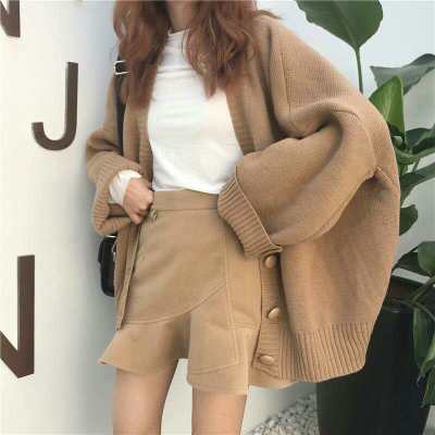 Sweater women loose wear lazy wind autumn winter 2021 new Korean medium and long knitted cardigan coat