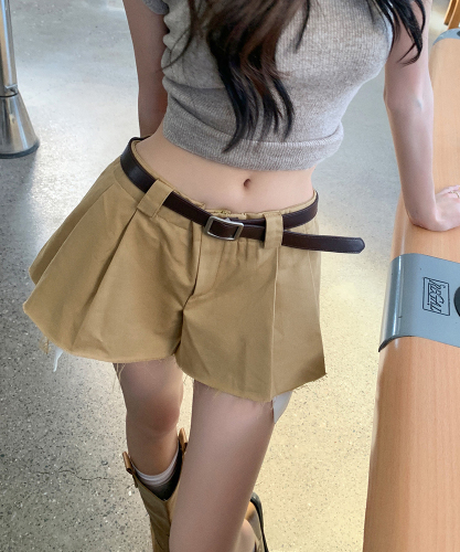 Real shooting of 2022 summer new design, niche low waist pleated skirt, thin, sweet and cool half length skirt, pants, women's belt