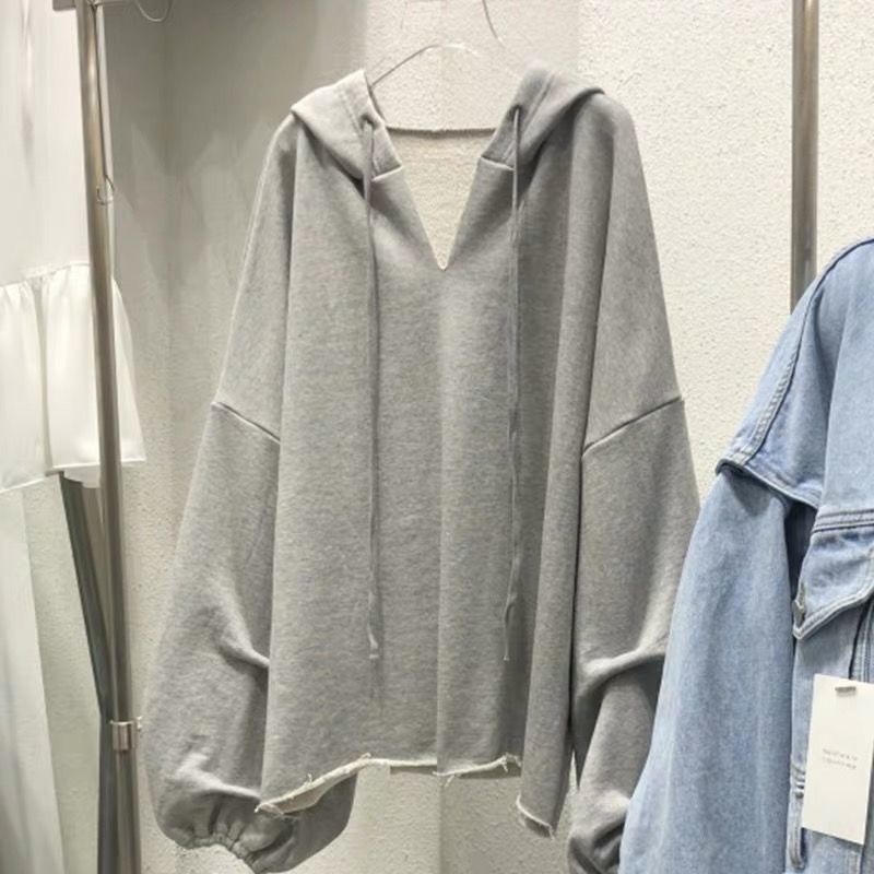Autumn and winter sweater women's large and thin lazy wind collar hooded Korean Batman loose top