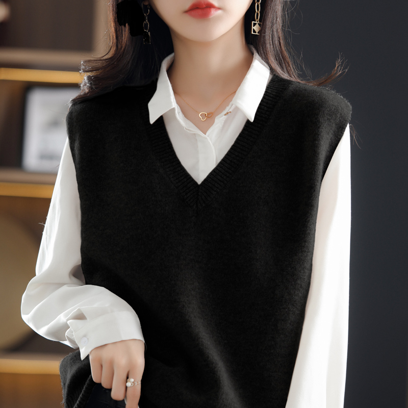 2024 Autumn/Winter Wool Knit Cardigan Top Women Layering V-neck Turtleneck Sleeveless Sweatshirt Blazer Loose Plus Size