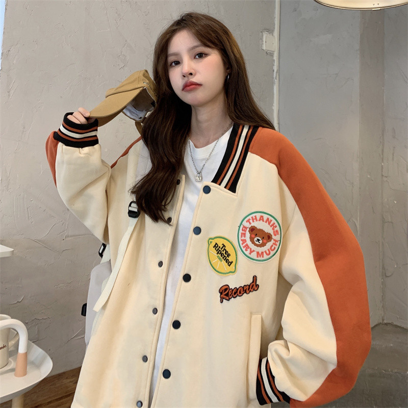 Cotton Korean version loose all-match color-blocking baseball uniform jacket jacket top