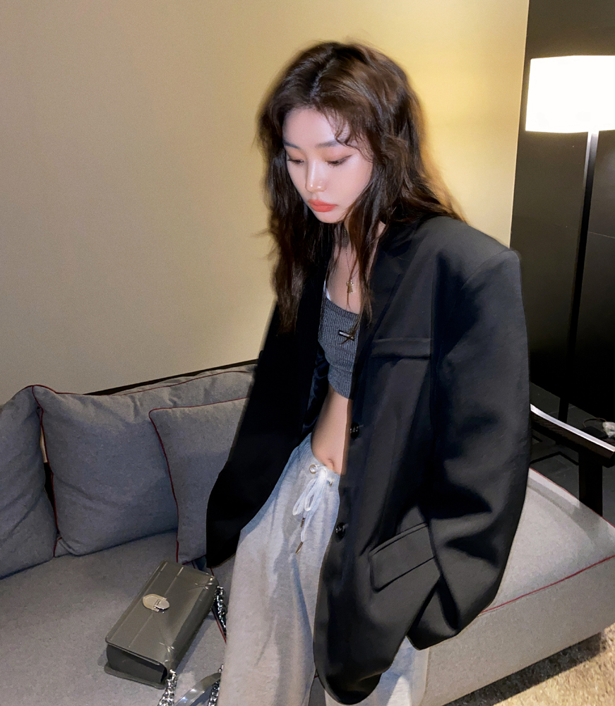Women's 2020 spring and autumn Korean British style black suit design sense minority top