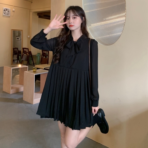 Real shot autumn large size women's fat MM loose pleated skirt casual dress M-4XL200 catties