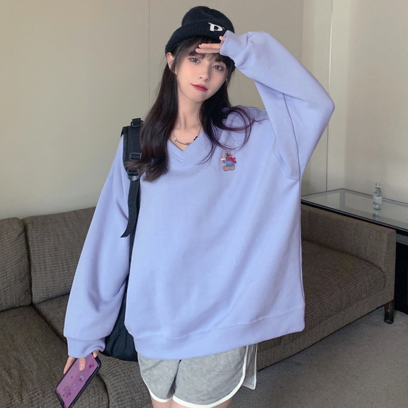 Real shooting cotton thin sweater women's round neck embroidery autumn long sleeve top new style