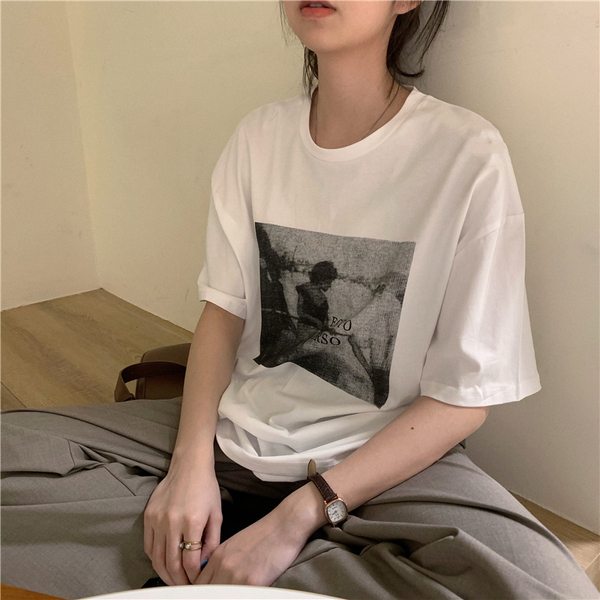 Official picture European station women's clothing 2021 new European fashion white T-shirt short sleeve