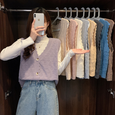 Solid lace age reducing college knitted vest