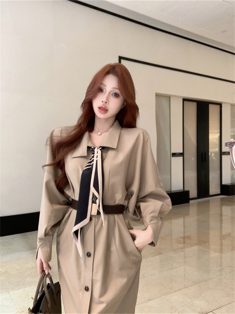 women's French-style loose long V-neck coat dress with a sense of elegance