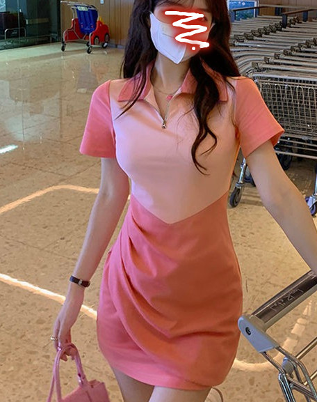 Polo collar short sleeved dress women's summer and Korean version 2022 new style pure style slim fit and thin Hip Wrap Skirt