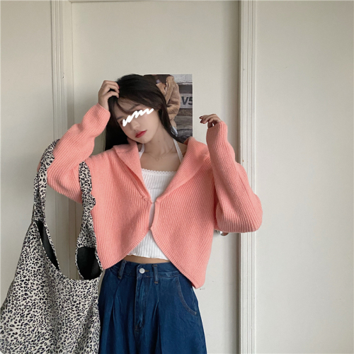 Real shot real price ~ warm to the heart of the heart fashion casual top big Lapel wool knitted cardigan woman
