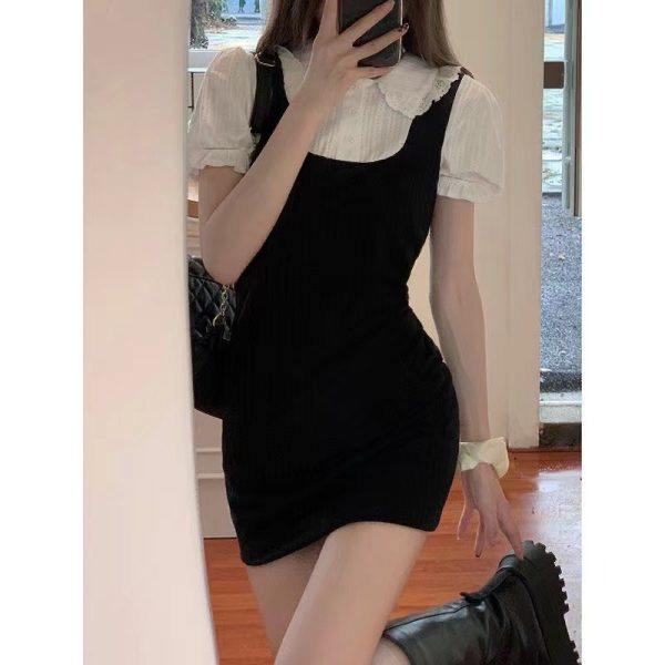 Original Quality Summer New Pure Lust Atmosphere Temperament Slim Fit Dress Women's Shirt Fake Two Piece Skirt