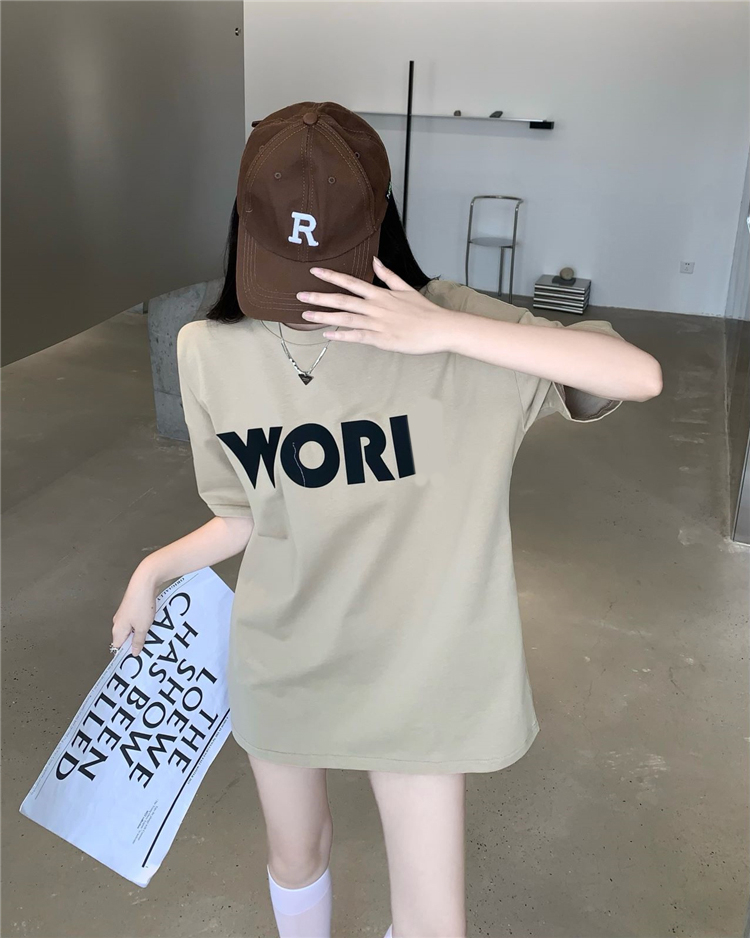 Official picture Douyin high-quality new heavy cotton drop shoulder loose short-sleeved T-shirt women 200g / back wrap collar