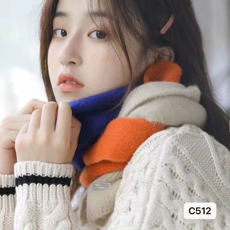 Korean lovely girl wind soft waxy tricolor stitched Arctic velvet versatile scarf