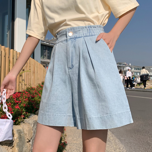Real shot denim shorts women's fashion ins summer new versatile loose high waist slim straight tube wide leg pants