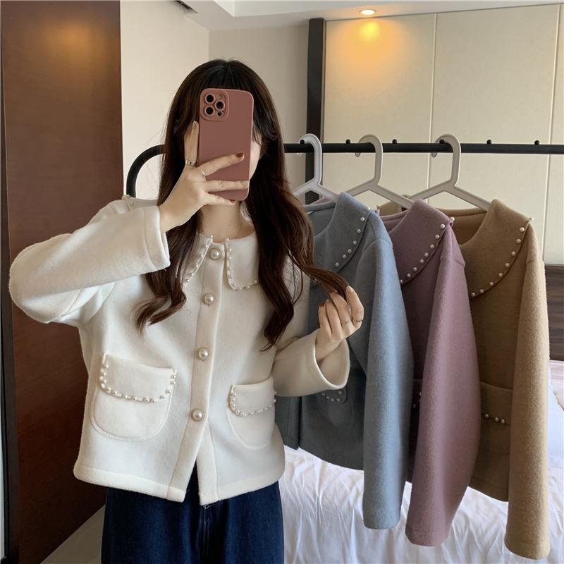 Real price real price new French style retro small fragrance pearl lapel short coat