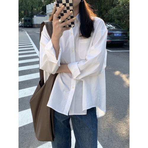 Shirt top women's spring and autumn new student loose all-match outerwear long-sleeved white shirt