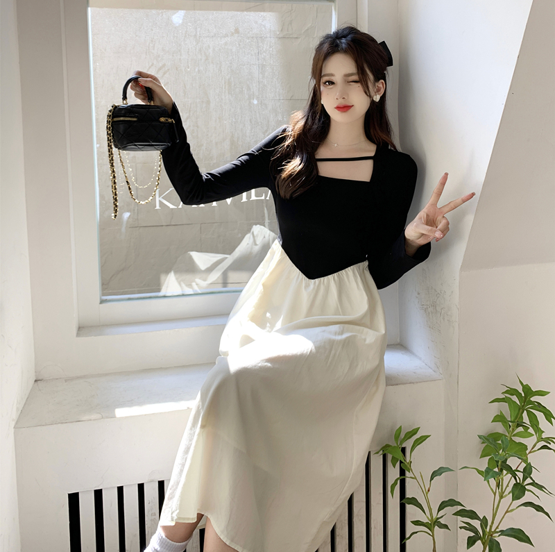 Long-sleeved dress women's early autumn 2022 new niche design high-end French waist slimming long skirt