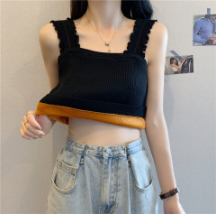 Real price Plush thickened warm vest knitted bottomed shirt with suspender female autumn and winter