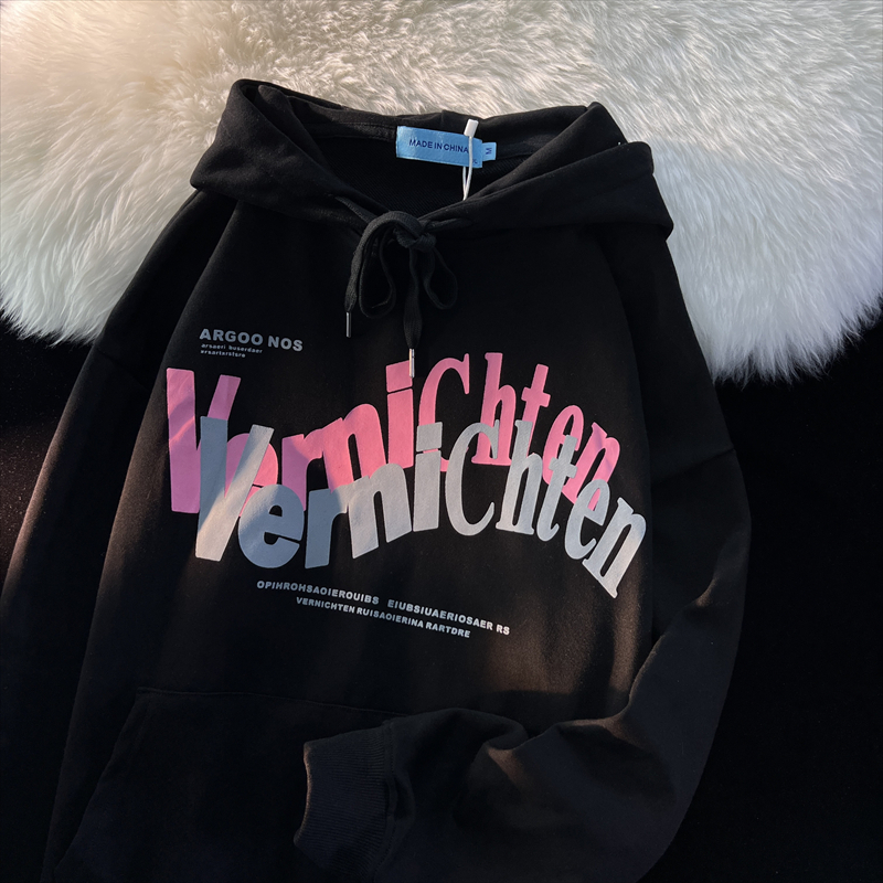 Official map thin section / double-layer hooded velvet thick sweater women's Korean version loose long-sleeved thin top coat