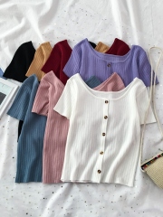 2021 new summer collared collar top French high waist short white T-shirt