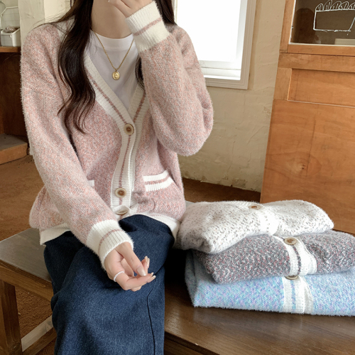 Real shooting real price Korean version gentle and lazy style V-neck long knitted cardigan all-match thin sweater
