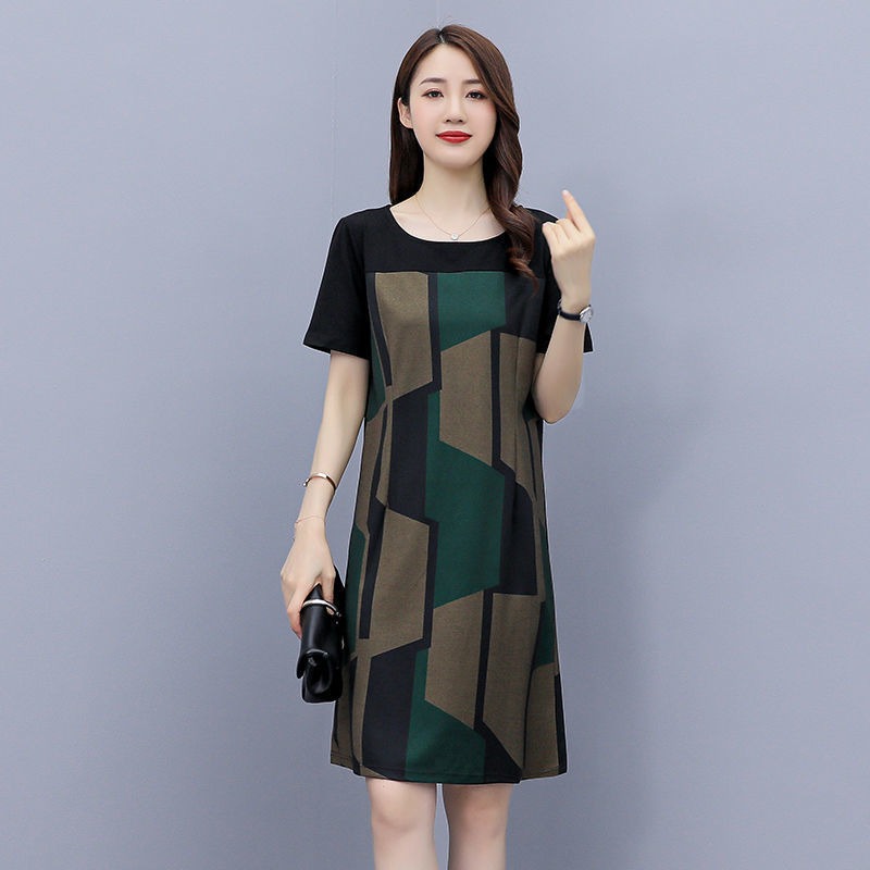 High grade Imitation cotton dress women's 2022 summer new style covering belly and showing thin middle-aged mother's foreign style loose large skirt