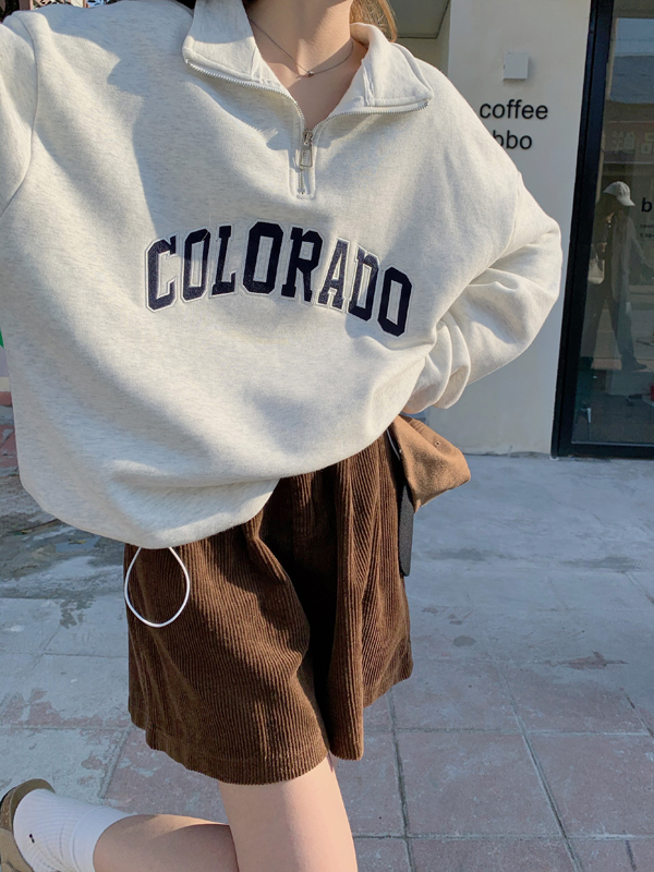 Real price American street casual Plush loose and versatile stand collar Pullover casual sweater