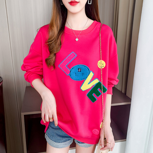 Real shot Chinese cotton composite sweater women's autumn new large size towel embroidered top