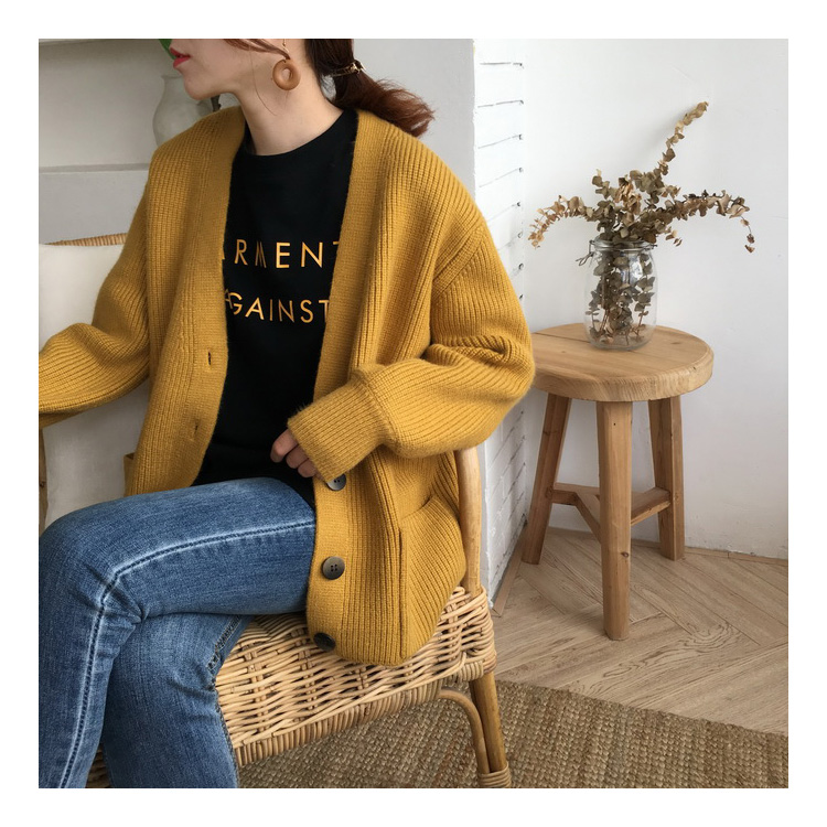 Autumn and winter Korean students loose and thin twist sweater cardigan women's knitting coat single thickened short