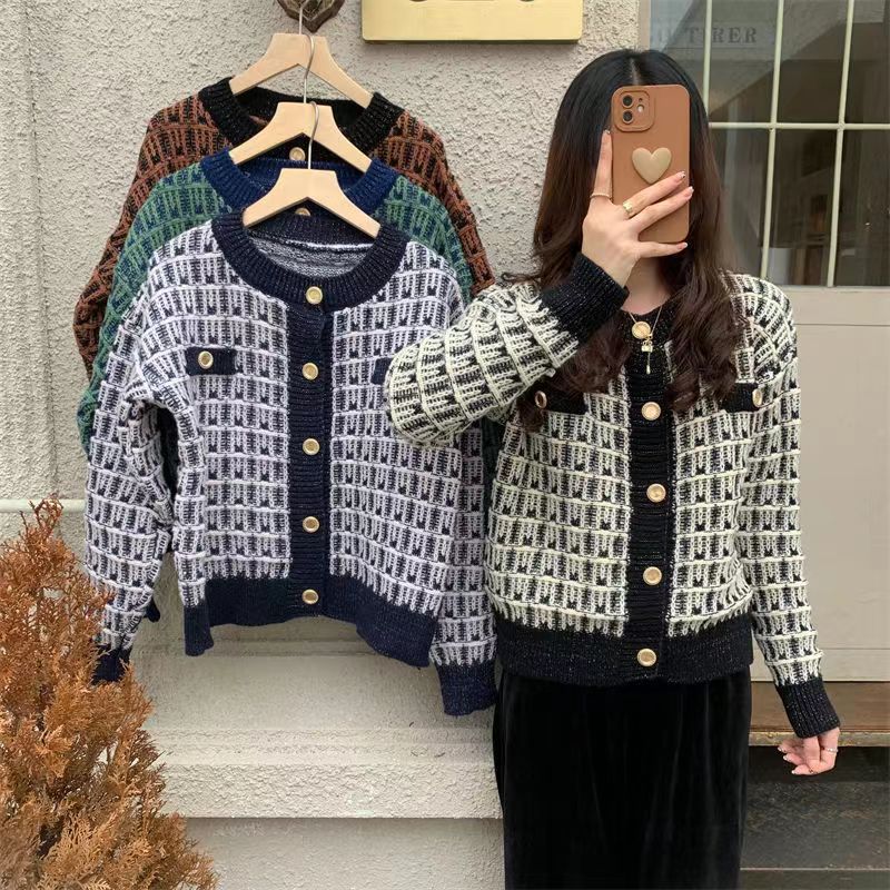 2022 new style small fragrant wind sweater jacket spring and autumn loose outer wear Japanese style explosive knitted cardigan